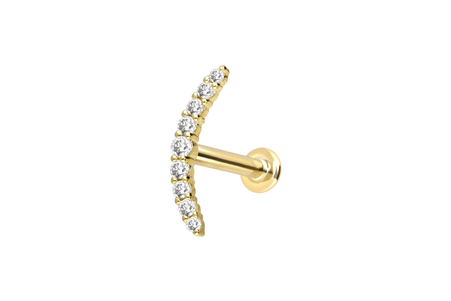 14 Karat Gold Labret Piercing mit Innengewinde MOISSANIT-BOGEN